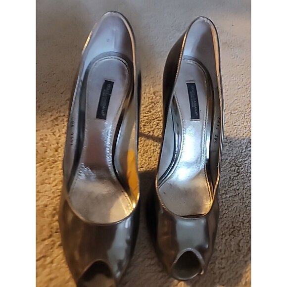 Dolce & Gabbana Italy Pewter Metallic Leather Heel Open Toe Pump, 38.5 - Picture 9 of 15